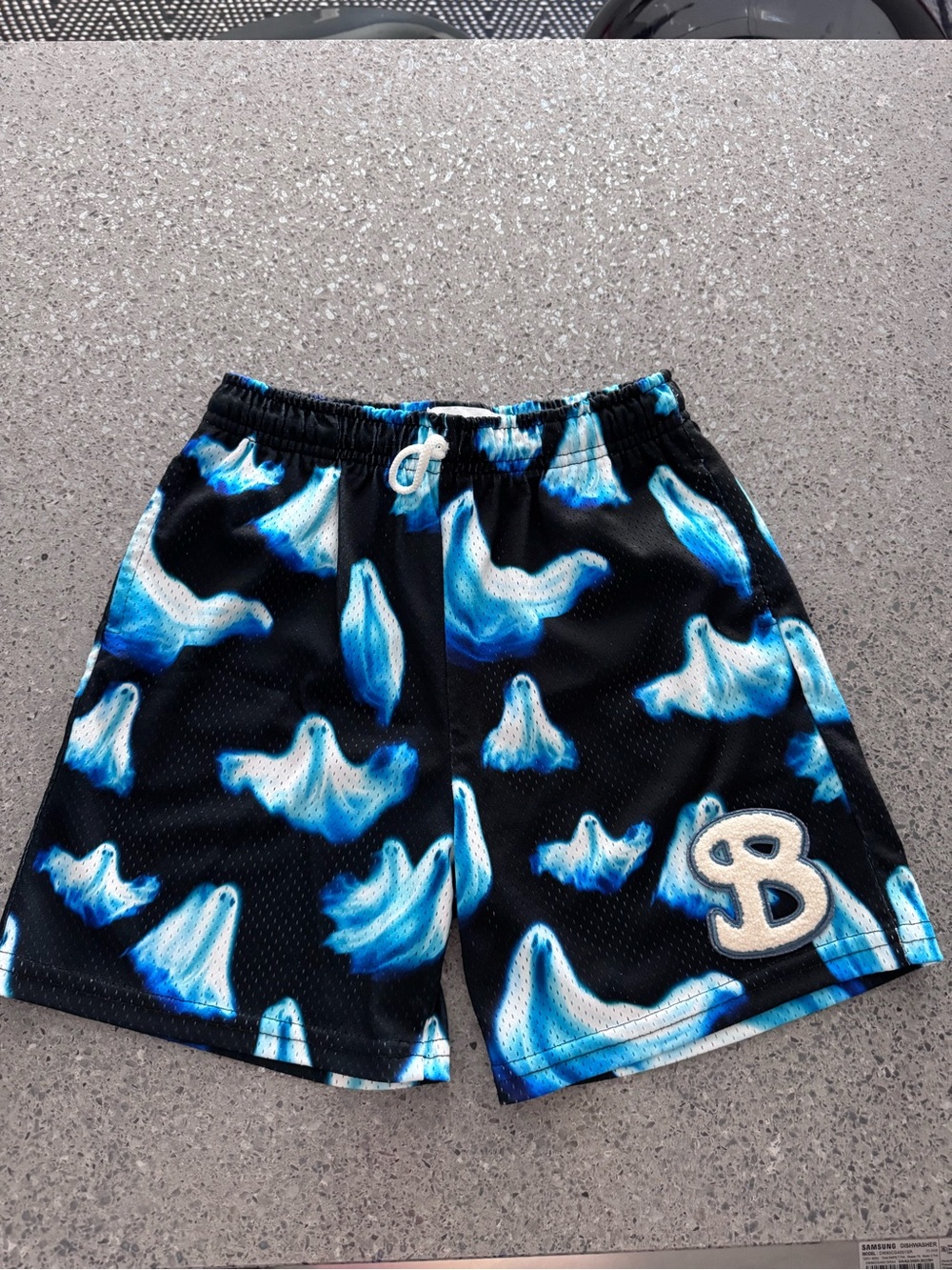 Boys Black & Blue Ghost-Print Athletic Shorts